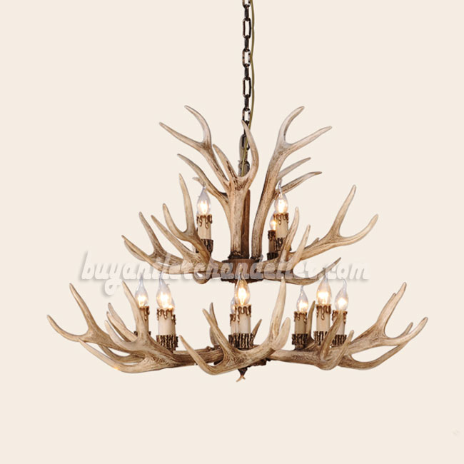 Best 12 Antler Chandelier Twelve Candle-Style Ceiling Lights 2 Tier Cascade Rustic Lighting Fixtures