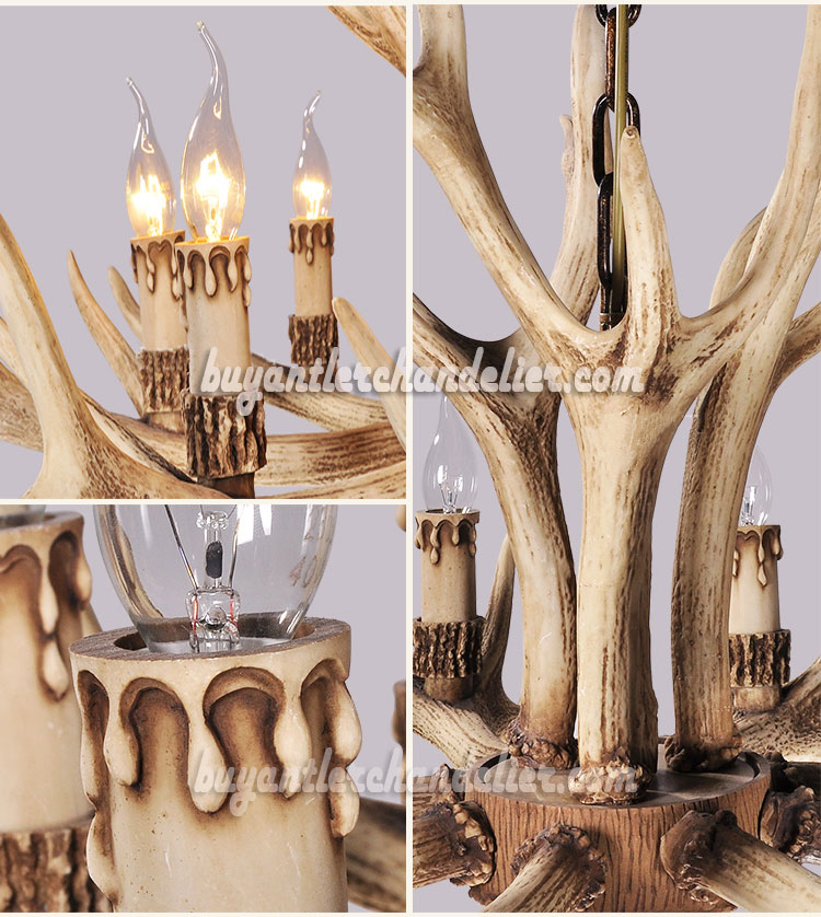 12 Antler Elk Deer Chandelier 8 + 4 Cast Cascade 2 Tier Candelabra Ceiling Lights Pendant Lighting