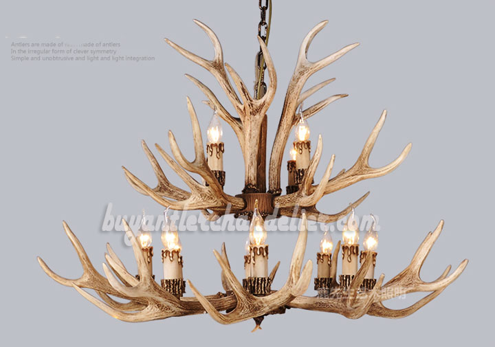 12 Antler Elk Deer Chandelier 8 + 4 Cast Cascade 2 Tier Candelabra Ceiling Lights Pendant Lighting