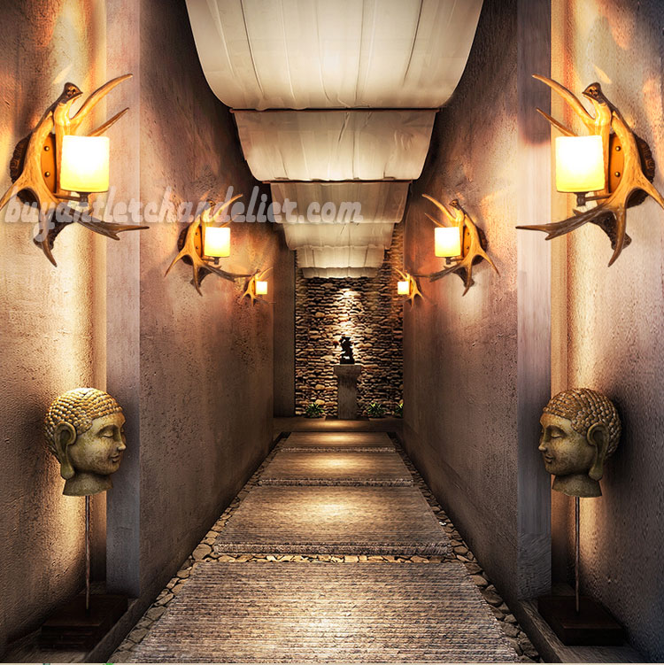 2 Cast Deer Antler Wall Lamp Decor Corridor Light Porch Lights Rustic Candle Style Lighting Fixtures