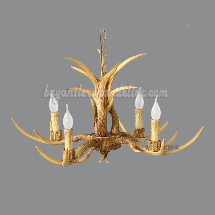 4 Cast Deer Antler Chandelier Four Candle-Style Ceiling ...