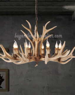8 Elk Deer Antler Chandelier Candle-Style Eight Cast Cascade Ceiling Lights Rustic Lighting Natural Color