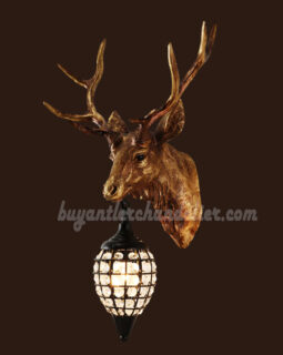 Antique Elk Deer Head Antler Wall Sconces Lamps Mount Crystal Pendant Light Faux Taxidermy Decor