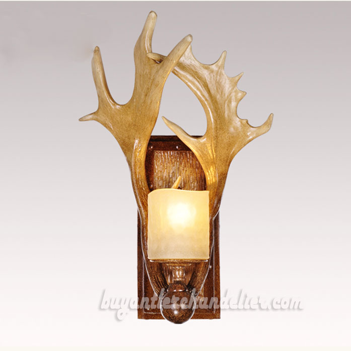 Beige 2 Antler Moose Wall Lamp Decor Candle-Style Corridor light Aisle Lights Rustic Lighting Fixtures