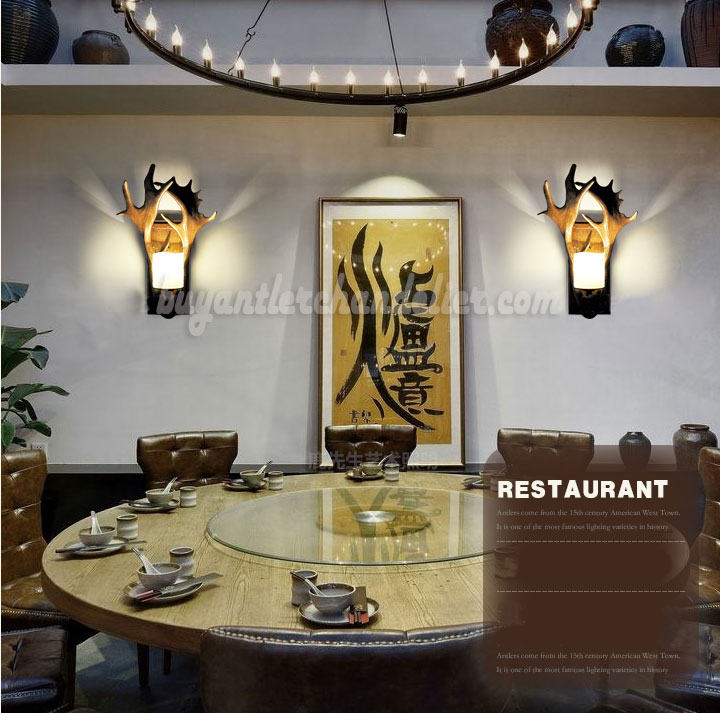 Buy 2 Antler Moose Wall Lamp Decor Corridor Aisle Lights Rustic Candle Style Lighting Chocolate Color