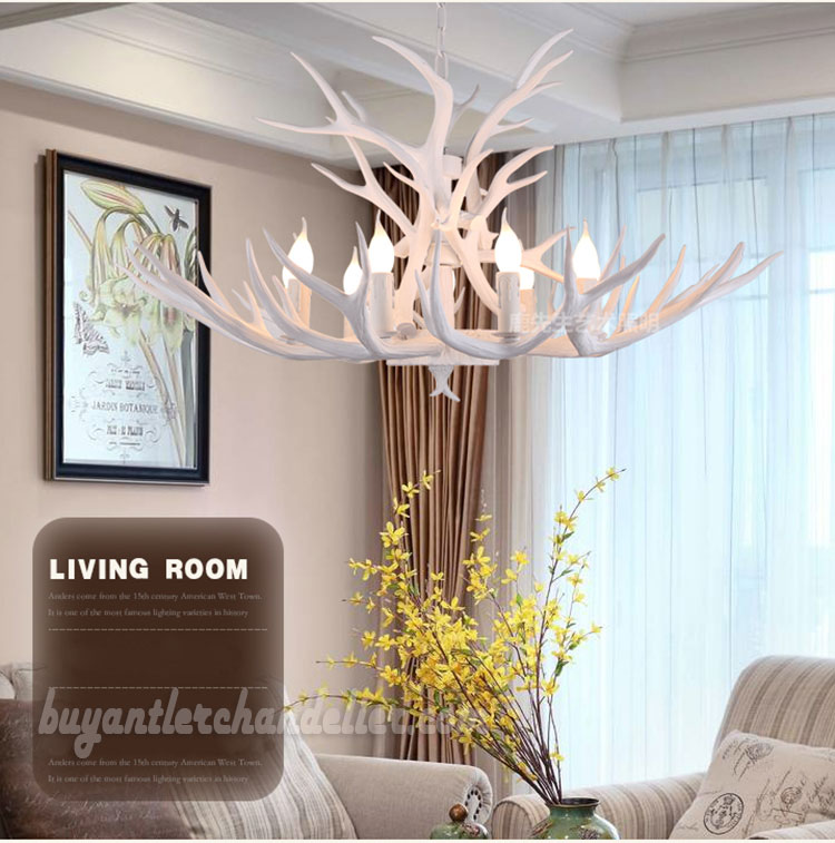 Buy 9 Deer Antler Chandelier Pure White Nine Cast Candle-Style Ceiling Lights Rustic Pendant Lighting