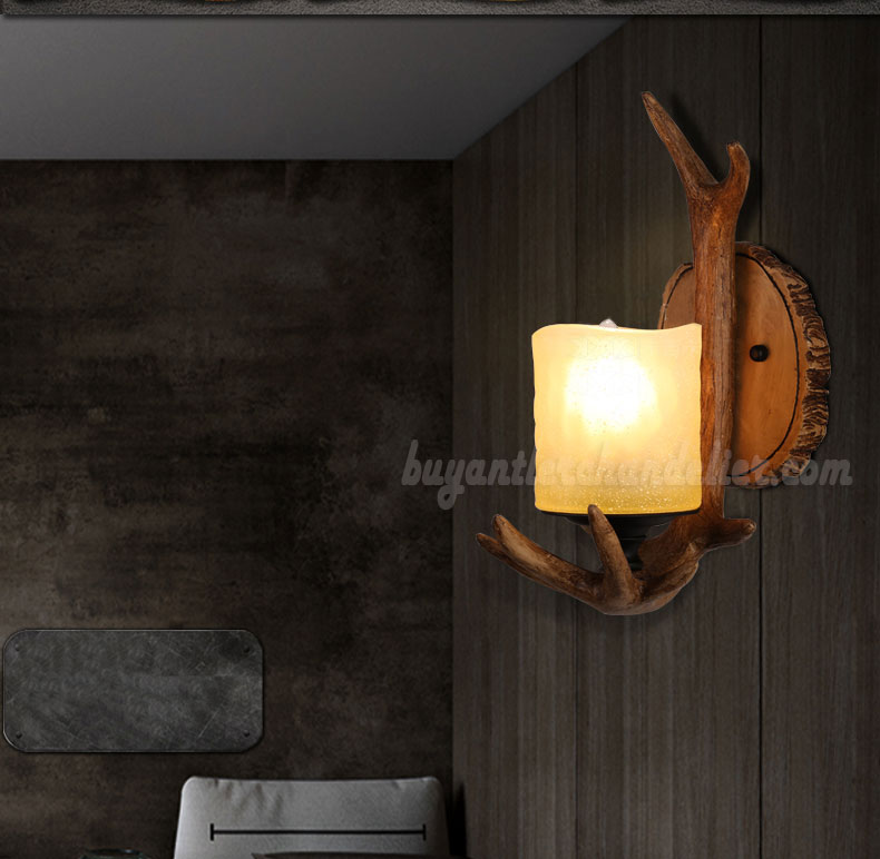 Buy Single Deer Antler Sconce Wall Lamps Mount Decor Candle-Style Lights Rustic Lighting Fixtures