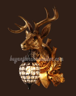 Deer Head Antler Wall Lamps Crystal Hanging Lights Faux Stag Taxidermy Mount Decor 18" Bronze