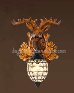 Deer Head Antler Wall Sconces Crystal Hanging Light Lamps Faux Wood Reindeer Taxidermy Mount Decor