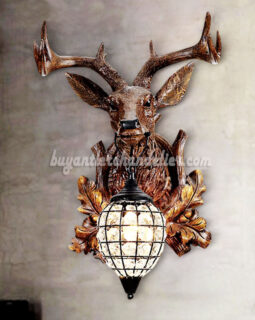 Deer Head Wall Lamps Crystal Pendant Lights Rustic Lighting Decor Faux Wood Resin Reindeer Taxidermy