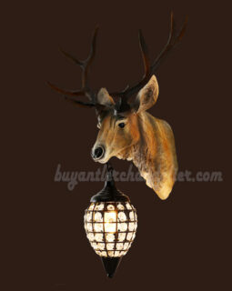 Deer Head Wall Mount Sconces Crystal Pendant Light Lamps Faux Taxidermy Sculpture Natural Color