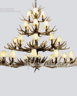 Deluxe 31 Antler 4 Tiers Cast Cascade 12 + 9 + 6 + 4 Candelabra Ceiling Lights Rustic Lighting With Shades