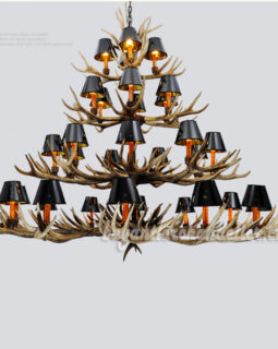 Deluxe 31 Cast Deer Antler Chandelier 12 9 6 4 Four Tiers Cascade Candle-Style Rustic Lights + Black Shades