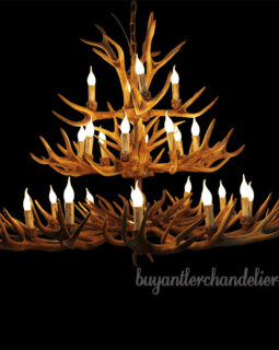 59″ Elk Deer 24 Antler Chandelier 12 + 8 + 4 Cast Cascade Candle-Style 3 Tiers Rustic Pendant Lighting
