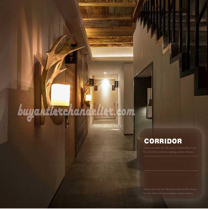 Natural Color Moose 2 Antler Wall Lamp Corridor Porch Aisle Lights Rustic Candle-Style Lighting Fixtures