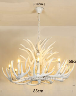 Pure White 15 Cast Deer Antler Chandelier 9 Candle-Style Ceiling Lights 3 Tiers Cascade Rustic Pendant Lighting