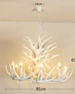 Pure White 18 Cast Deer Antler Chandelier 9 Candelabra Ceiling Lights 4 Tiers Cascade Pendant Lighting
