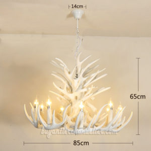 Pure White 18 Cast Deer Antler Chandelier 9 Candelabra Ceiling Lights 4 Tiers Cascade Pendant Lighting