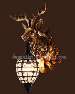 Stag Deer Head Antler Wall Sconces Lamps Hanging Lights Resin Faux Taxidermy Mount Decor Bronze