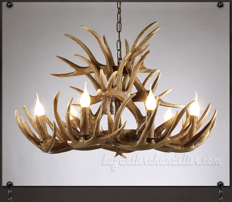 Vintage 15 Cast Antler Chandelier 9 + 6 Nine Candle-Style Ceiling Lights Cascade Rustic Lighting Home Decor