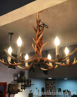 Discount 6 Cast Deer Antler Chandelier Rustic Style Pendant Light Center Pillar Type Home Decor Fixtures 30"