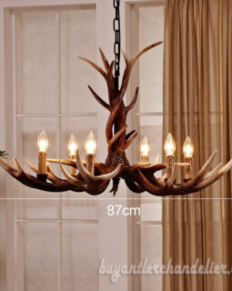 Six Cast Antler Chandelier 6 Candle-Style Lights Living Room Pendant Rustic Lighting Fixtures Deluxe Edition 34"