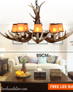 Best 8 Cast Elk Antler Chandelier Eight Candelabra Ceiling Lights Rustic Home Deluxe Lighting Fixtures + Shades 35"