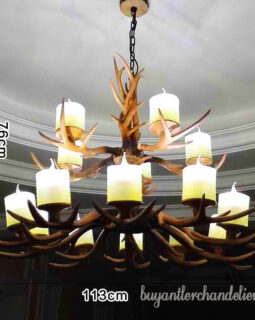 Classic 15 Cast Deer Antler Chandeliers Two-Tiered Cascade Unique Rustic Light Fixtures Decor + Glass Lamp Shades