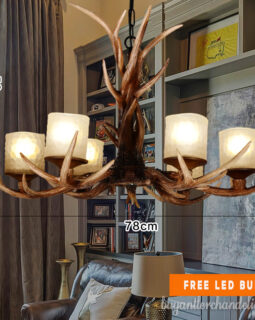 Classic 6 Cast Antler Chandelier Six Candle-Style Pendant Lighting Unique Light Fixtures + Glass Lamp Shades 30.7"