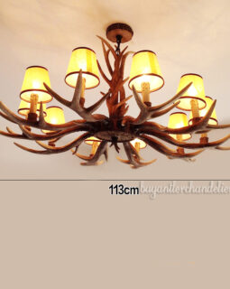 Classic Elk Antler Chandelier 10 Candelabra Ceiling Lights Rustic Lighting Fixtures Home Decor with Lamp Shades 44"