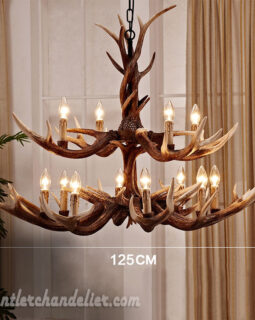 Deluex 15 Cast Elk Antler Chandelier 2 Tiers Candle-Style Cascade Pendant Lights Rustic Home Decor Fixtures 49"