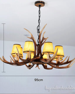 Discount New 8 Cast Antler Chandelier Eight Pendant Light Rustic Style Home Decoration Lighting Fixtures W/ Shades 37"