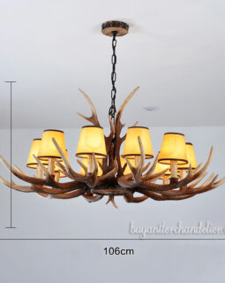 New 10 Cast Deer Antler Chandelier Ten Candle-Style Pendant Lights Rustic Lighting Fixtures With Lamp Shades 42 Inches