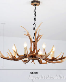 New Deer Antler Chandelier 8 Candle-Style Hanging Ceiling Lights Rustic Home Decor Lighting Fixture 37.4"