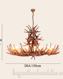 12 Cast Faux Deer Antler Chandelier Candelabra Pendant Lights Rustic Lighting Fixtures for Dinning Living Room Home Decoration Office Shop 59"