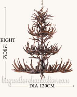 3 Tiers 27 Cast Deer Antler Chandeliers Cascade Candelabra Pendant Lights Rustic Lighting Fixtures for High Ceiling Living Room House Home Decor