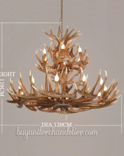 Antique 12 + 6 18 Cast Deer Antler Chandeliers Two Tiers Cascade Candelabra Pendant Lights Rustic Lighting Fixtures for Living Room Home Decor