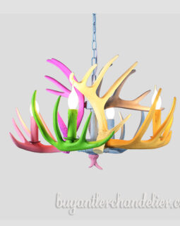 4 Cast Colorful Deer Antler Chandelier Pendant Lights Dinner Room Bedroom Candelabra Lighting Fixtures Home Decor