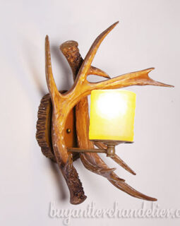 Antique 2 Cast Antler Wall Light Sconces Indoor Outdoor Porch lights Rustic Lighting Fixture with Plug In + LED Candles Holders for Farmhouse