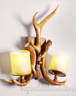 Antique 3 Cast Antler Wall Sconces Two Bedside Lamps Rustic Lights Fixtures With Plug In Mount for Farmhouse Bedroom Living Room 18" x 20"