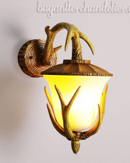 Antique Deer Antler Wall Lamp Light Sconces Rustic Home Lighting Fixtures with Plug In Mount Kit for Farmhouse Decor + LED Bulb + Glass Shade