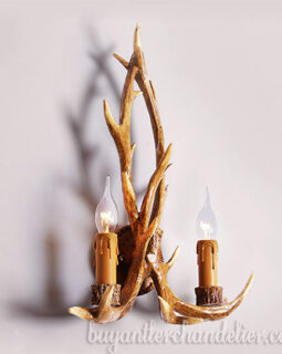 Antique Deer Antler Wall Light Twin Sconces Lamps Rustic Light Fixture Farmhouse Home Decor Lighting for Sale + LED Candelabra Candles Holders