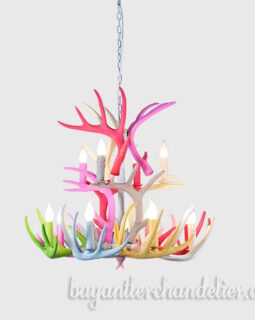 Colorful Faux Deer Antler Chandelier 8 + 4 Two Tiers Cascade Candelabra Ceiling Lights Living Room Light Fixture Home Decor 31.5 Inch