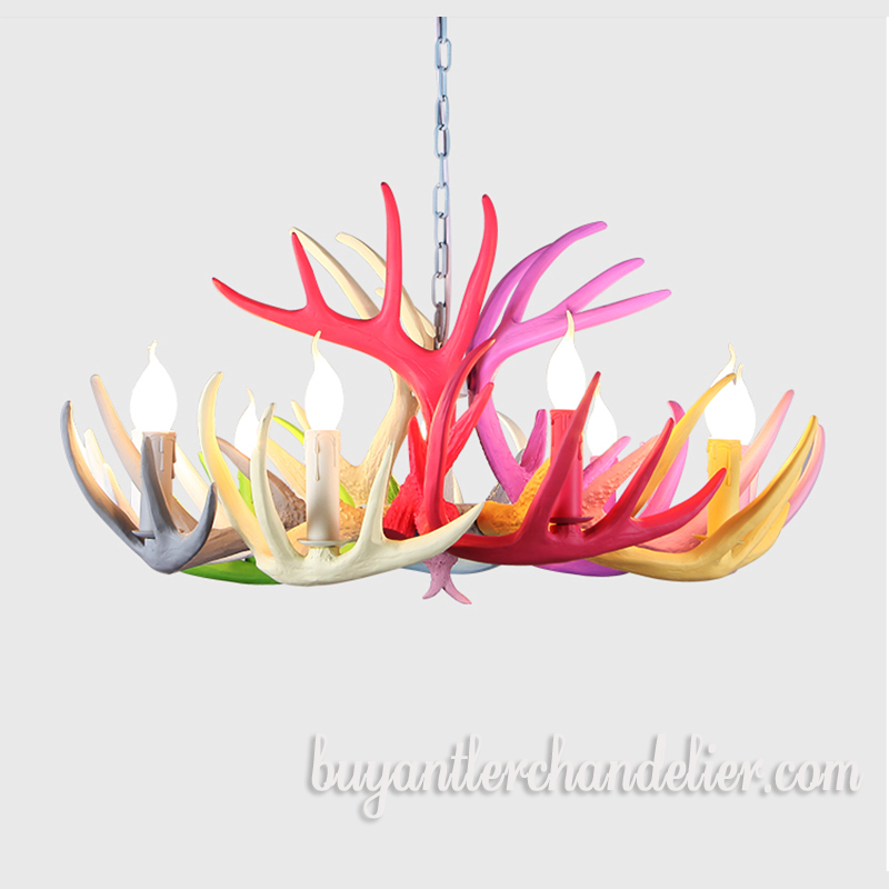 Colorful Faux Deer Antler Chandelier 9 + 3 Cast Candle-Style Nine Ceiling Lights Rustic Lighting Fixtures Home Decoration