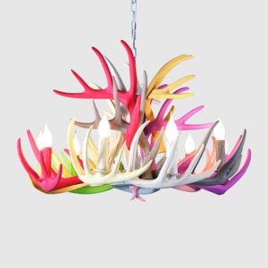 Colorful Faux Deer Antler Chandelier 9 + 6 Candelabra Ceiling Lights for Dining Living Room Bedroom Rustic Home Decor