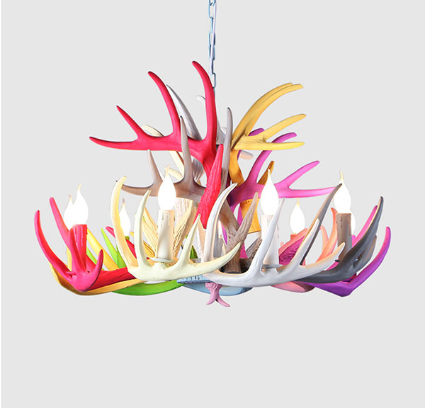 Colorful Faux Deer Antler Chandelier 9 + 6 Candelabra Ceiling Lights for Dining Living Room Bedroom Rustic Home Decor