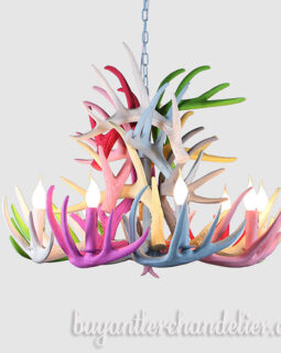 Colorful Faux Deer Antler Chandelier 9 + 9 Cast Candelabra Nine Pendant Lights Rustic Lighting Fixtures for Living Room Decoration