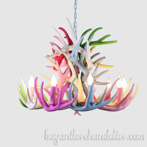 Colorful Faux Deer Antler Chandelier 9 + 9 Cast Candelabra Nine Pendant Lights Rustic Lighting Fixtures for Living Room Decoration