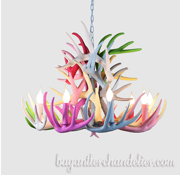Colorful Faux Deer Antler Chandelier 9 + 9 Cast Candelabra Nine Pendant Lights Rustic Lighting Fixtures for Living Room Decoration
