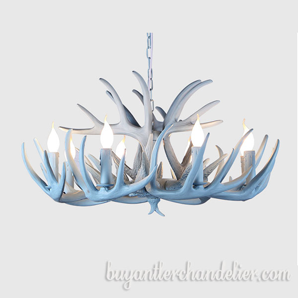 Deer Antler Chandelier for Bedroom 9 + 3 Nine Candelabra Ceiling Lights Rustic Light Fixtures Home Decor Sky-Blue With Plug LED Bulbs